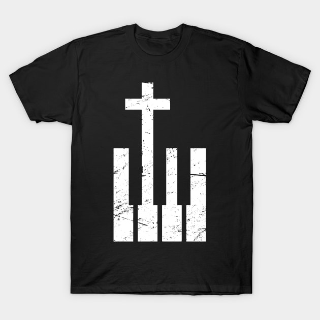 Christian Cross And Piano Keys T-Shirt by MeatMan